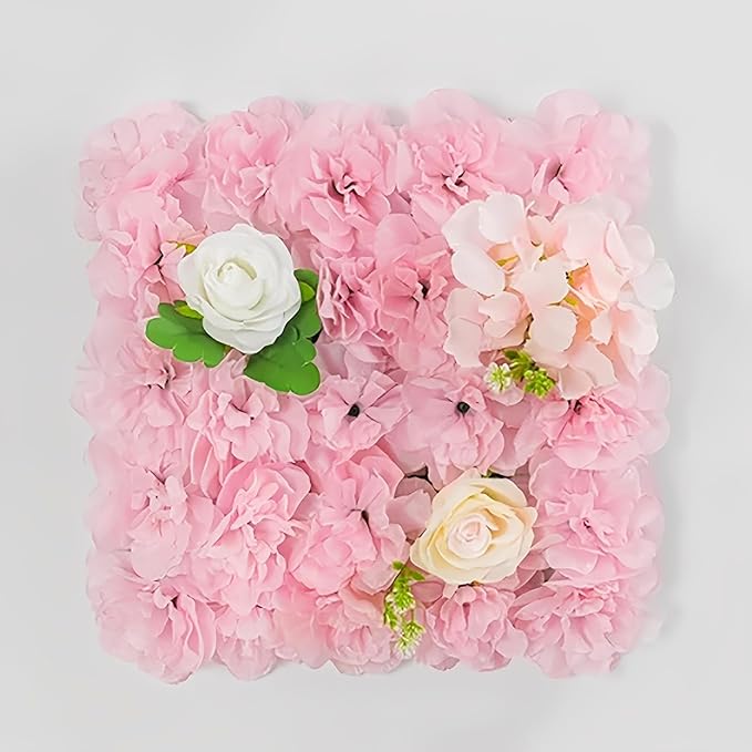 Flower Wall Backdrop, 12PCS 10.6"-15.7" Artificial Flower Wall Panel with Various Styles, 3D Floral Wall Decor for Wedding Photo Background Festive Party Home Decoration (L007, 15 * 15in)