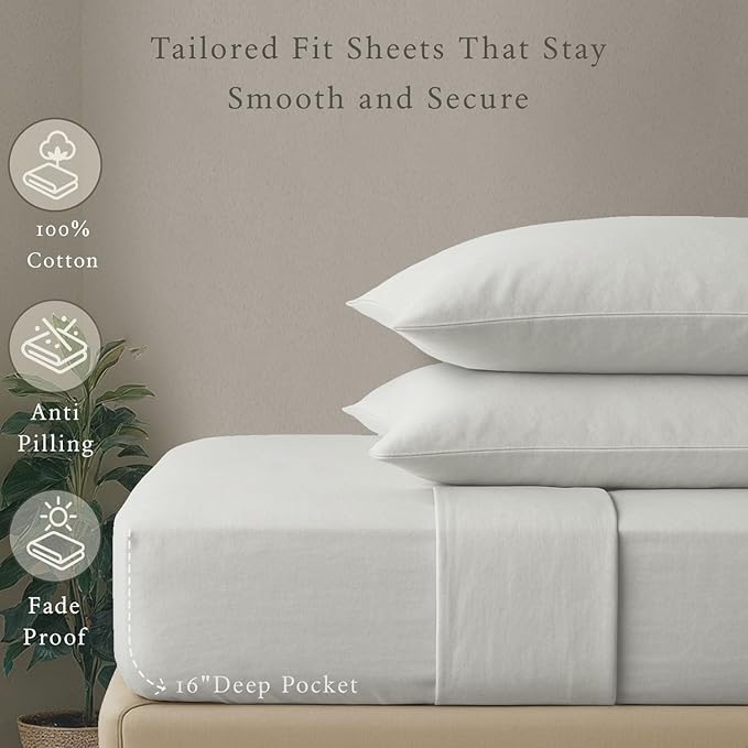 Threadmill Cotton Queen Sheet Set, 500 Thread Count Bed Sheets, 100% Cotton Sheets Set for Queen Size Bed, Smoother Than Egyptian Cotton Claims, 4 Pc Set with Deep Pockets, Light Grey