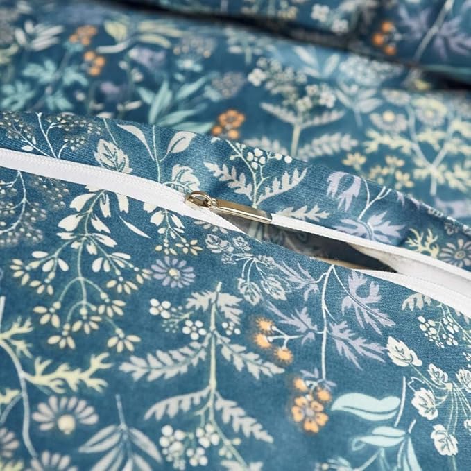 Blue Floral Duvet Cover Twin Vintage Flower Pattern Duvet Cover 100% Cotton Garden Style Comforter Cover Chic Botanical Floral Bedding Sets for Girls Women 1 Twin Duvet Cover with 2 Pillowcases