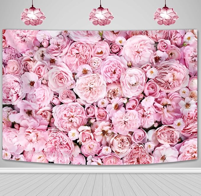 6x3.6FT Pink Rose Wall Backdrop for Women Mother's Day Flowers Wall Photography Background Bridal Newborn Shower Birthday Party Anniversary Ceremony Photo Studio Props