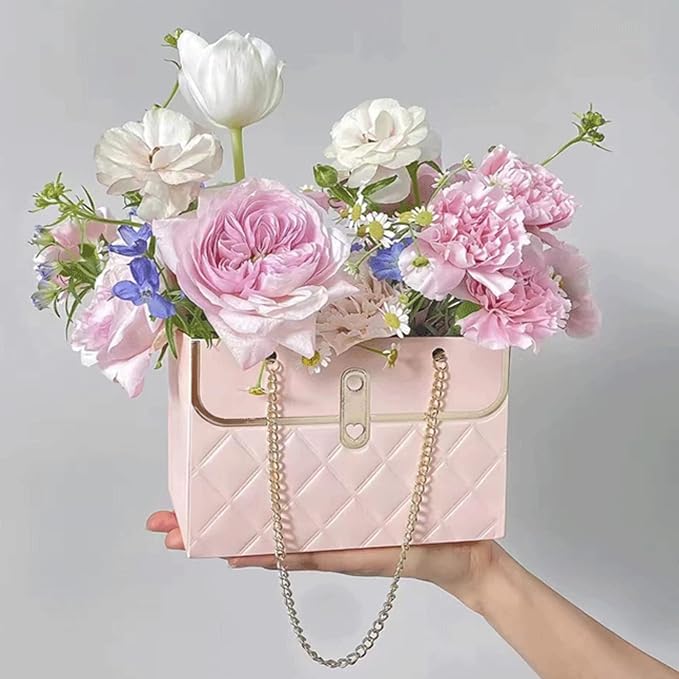 LONG XIN SERIES 8PCS Pink Floral Gift Bags Duty Reusable Paper Gift Boxes Luxury Present Packaging with Handles for Gift Package Wedding Birthday