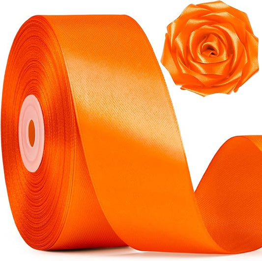 1-1/2 Inch Wide Torrid Orange Satin Ribbon, 50 Yards Solid Polyester Fabric Ribbon for Roses Making, Gift Wrapping, Christmas, Wedding Decorations, Crafts, Bows, Flower Bouquets