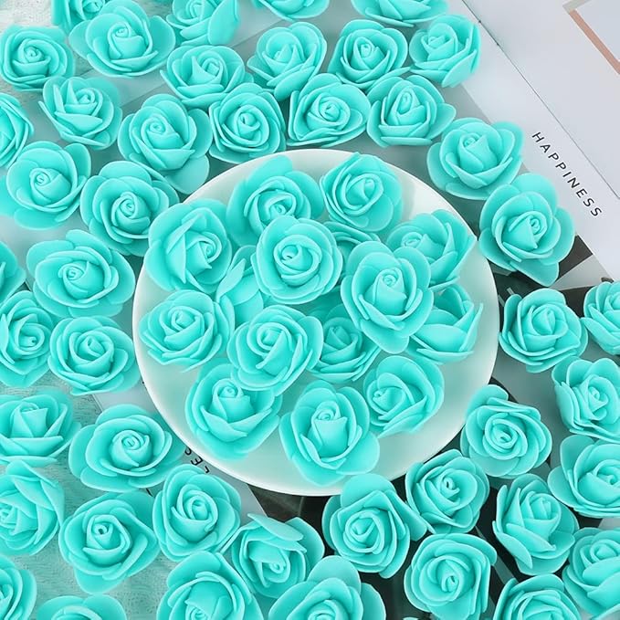 500pcs Foam Flowers Bulk Heads, Aqua Green Artificial Flower Mini Foam Rose for Crafts Wedding Bouquets Baby Shower Centerpieces Floral Arrangements Party Table Home Decorations(Aqua Green)