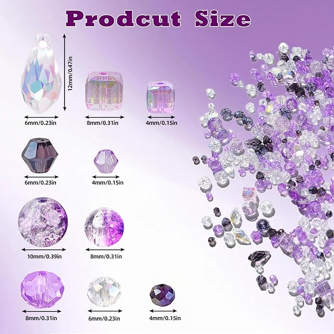 1000pcs Glass Beads for Jewelry Making Colorful Rainbow Craft Crystal Beads with Loose Beads Sparkly Beads for DIY Necklace Bracelet Earring(Purple)