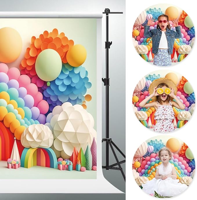 YongFoto Paper Flowers Backdrop 15x10ft Colorful Cut Paper Floral Blossom Rainbow Arch Hot Air Balloon Honeycomb Ball Photography Background Lovely Party Banner Home Decor Photo Studio Booth Props