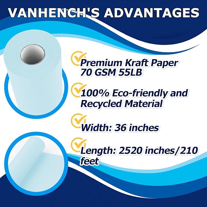 Vanhench 36" x 2520" (210') Sky Blue Wrapping Paper, Art Construction Paper for Birthday, Bouquet Flower Crafts Packing, Fathers Day for Men & Poster Bulletin Board