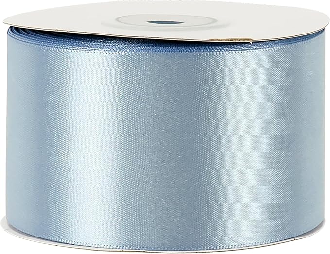 MEEDEE Slate Blue Satin Ribbon 2 inch Slate Blue Ribbon Double Faced Satin Ribbon Dusty Blue Satin Ribbon by 25 Yards Dusty Blue Ribbon for Christmas Tree, Satin Weddings, Flower Bouquet