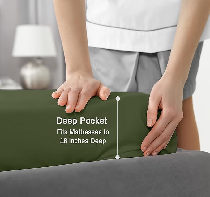 RUVANTI 100% Cotton Twin Sheets Set, 3 Pieces, Soft & Breathable Percale Weave Bedding, Deep Pocket 16", Hotel Standard, Crisp Cool Feel, Durable, Perfect Dyed Bed Sheet, Chive