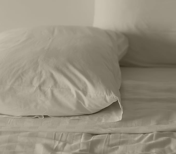RUVANTI 100% Cotton Twin XL Sheet Sets, 3 Pieces, Soft & Breathable Percale Weave Bedding, Deep Pocket 16", Hotel Standard, Crisp Cool Feel, Durable, Perfect Size Dyed Sheets, Taupe