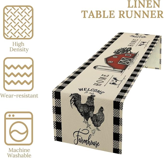 Rustic Farmhouse Table Runner Vintage Western Farm Red Barn Windmill Cabin Country Lodge Dinner Runner for Home Kitchen Dinner Table Party Decoration 13x60in