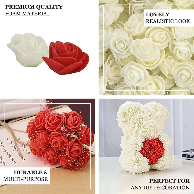 Efavormart 48 Roses | 4" Tall Black Real Touch Artificial DIY Foam Rose Flowers with Stem, Craft Rose Buds