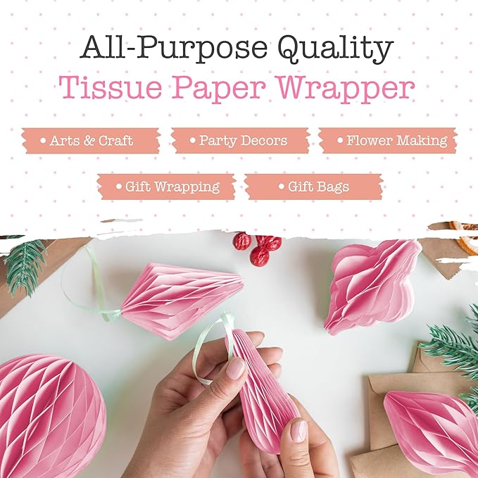 Ocean Tides 100 Sheets (14 x 20 Inches) Christmas Wrapping Paper – Gift Wrapping Tissue Paper Bulk for Crafts, Birthdays, & Holidays – Colored Tissue Papers for Gift Bags & Decorations, Pink