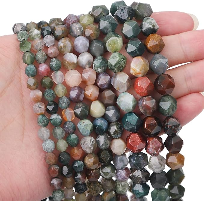 Faceted Natural Indian Agate Stone Round Beads 6mm 36cm/Strand for Jewelry Making