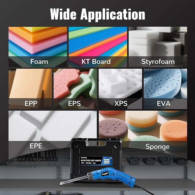 Electric Hot Knife with 4 Straight Blades Kit 150W 500℃ Craft Shears Foam Cutter for Styrofoam EVA, EPE, XPS, EPP, EPS, KT Board, Sponge