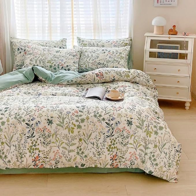 Botanical Flower Duvet Cover King Vintage Garden Floral Duvet Cover Soft 100% Cotton Comforter Cover Aesthetic Wildflower Duvet Cover with Zipper Closure Boho Cottagecore Floral Bedding Set King
