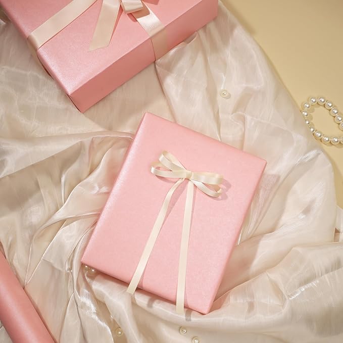 LaRibbons Pink Wrapping Paper, 30 Inch x 33 Feet, Solid Color Pearly-Lustre Gift Wrapping Paper Jumbo Rolls for Wedding, Christmas, Valentine's Day, Birthday, Baby Shower