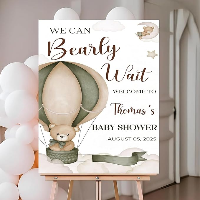 Personalized Baby Shower Welcome Sign For Outdoor, Custom Hot Air Balloon Baby Shower Yard Sign, We Can Bearly Wait Baby's Decorations Sign, Hot Air Balloon Sign For Boy Girl