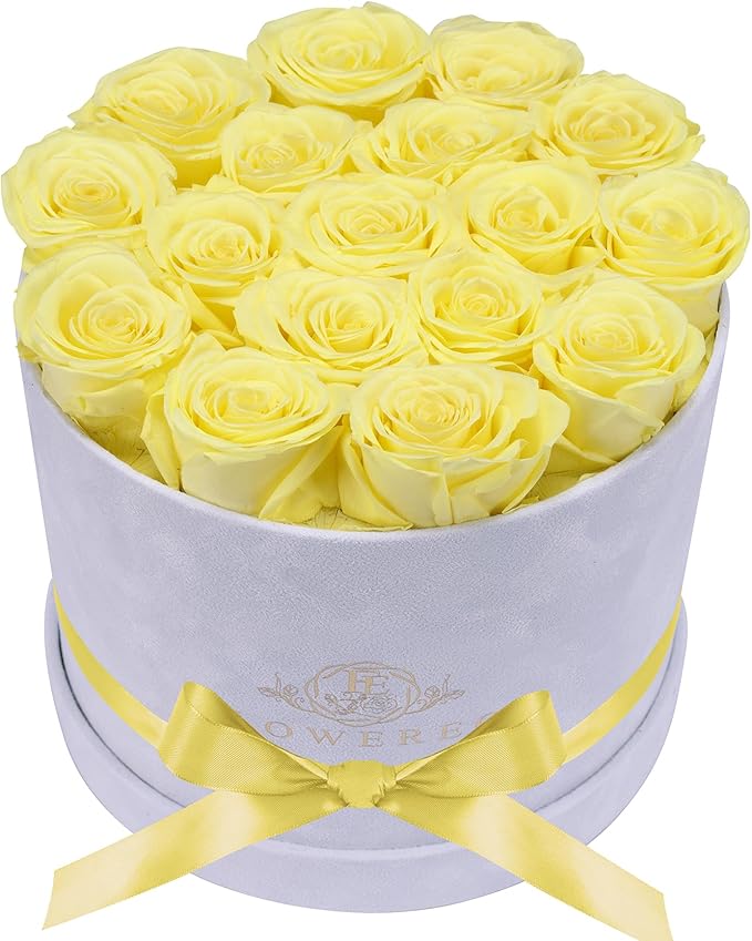17 Flowers in a Luxury Suede Box, Birthday Gifts for Women, Preserved Flowers, Mothers Day Roses Gift for Mom, Yellow