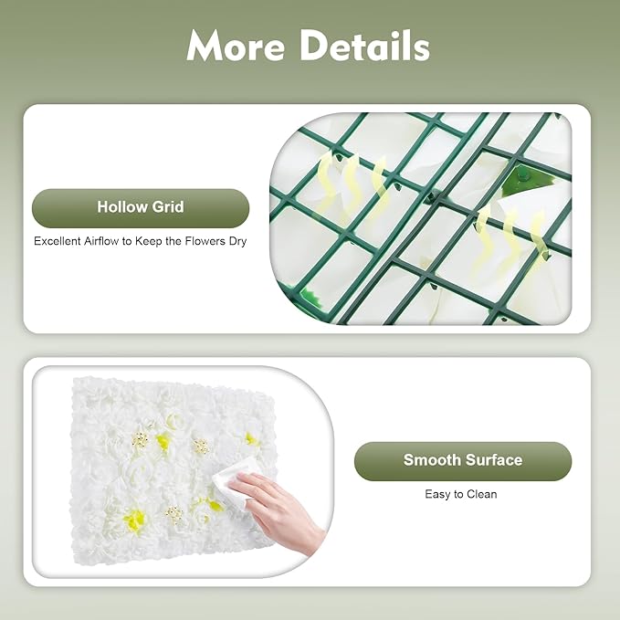 12 Pcs White Flower Wall Flowers Backdrop Artificial Flower for Backdrop Flowers Decoration 3D Floral Panels for Wall Decor Home Party Wedding Room Decoration (60x40cm/White+Yellow)