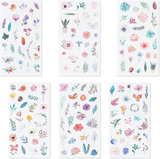 12sheets Watercolor Flower Stickers for Scrapbooking, Fresh Floral Summer Sticker Scrapbooking White Floral Plant Design, Small Decorative Stickers for DIY,Diary Decoration,Books Summer's GIF