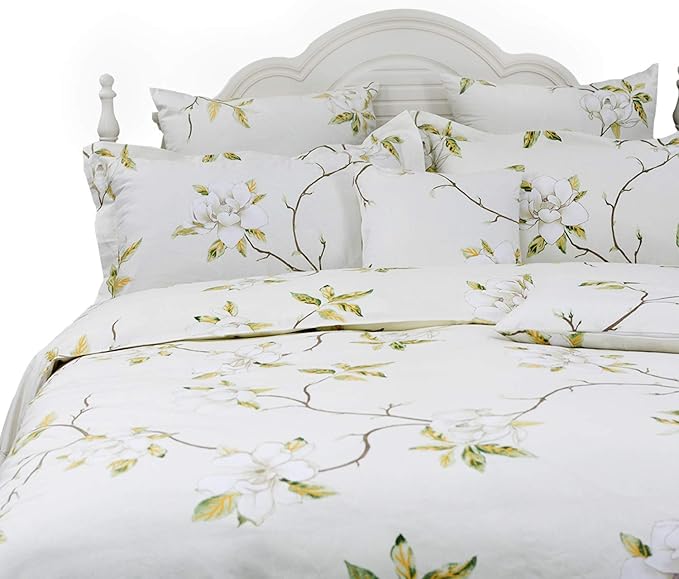 FADFAY White Floral Duvet Cover Set 100% Cotton Farmhouse Bedding with Hidden Zipper Closure 3 Pieces, 1duvet Cover & 2pillowcases,Queen Size