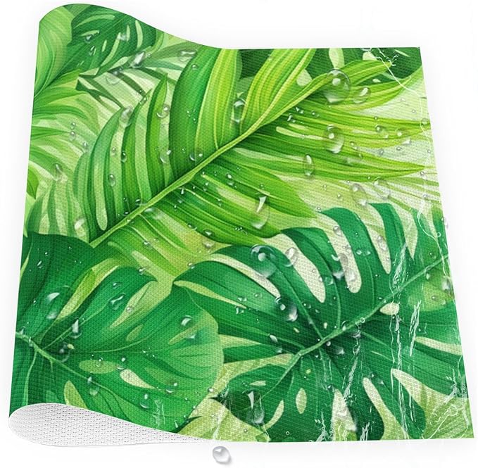 Green Summer Palm Leaf Placemats Set of 6 PVC Vinyl Non Slip Table Mats Waterproof Heat Resistant Place Mats Washable Wipeable Dining Table Mat for Kitchen Party Indoor Outdoor Decorative