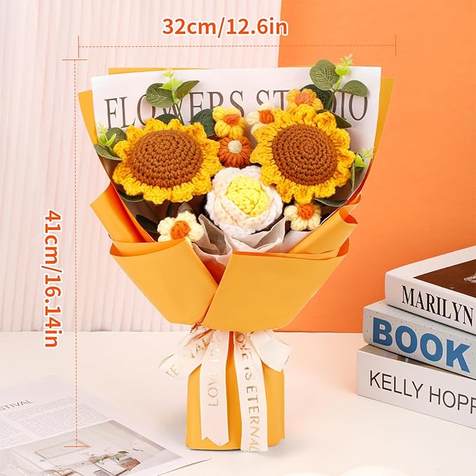Crochet Flower Bouquet Crochet Flowers, Crochet Flower Bouquet Sunflower, Handmade Crochet Bouquet for Graduation, Birthday Gifts for Women