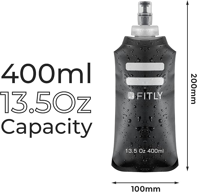 FITLY Soft Flask - Shrink As You Drink Soft Water Bottle for Hydration Pack - Folding Water Bottle Ideal for Running, Hiking, Cycling, Climbing & Rigorous Activity