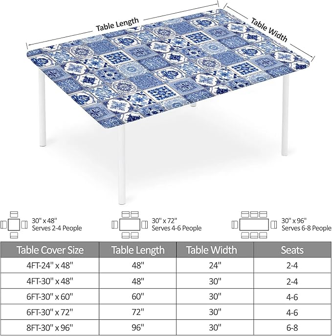 Rectangle Table Cloth Cover Waterproof Elastic Fitted Polyester Fitted Tablecloths for 6 Foot Tables for Indoor,Picnic, Camping, Outdoor （72" x 30"，Bohemia）