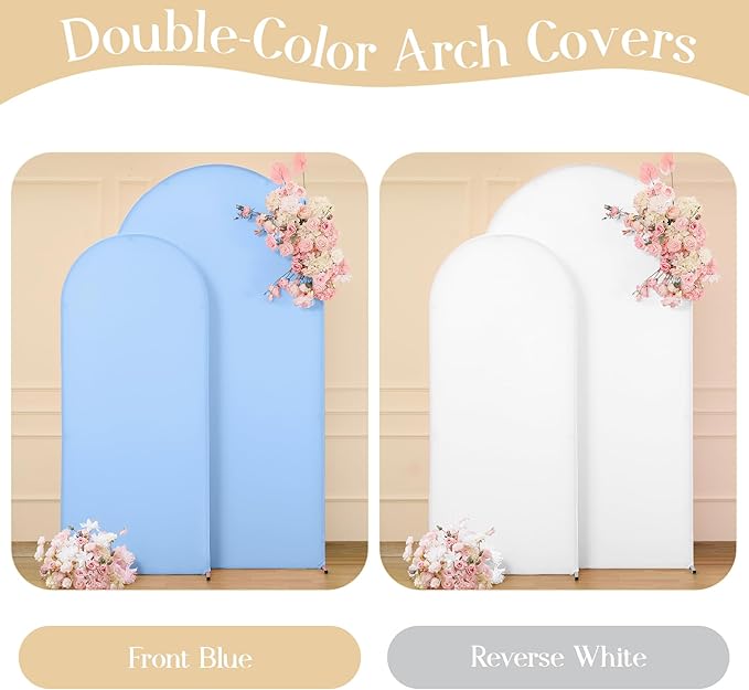 Blue White Arch Backdrop Cover Set of 2 Spandex Arch Covers 7.2 and 6ft Arch Covers Stretchy Backdrop Wedding Arch Stand Cover Bridal Baby Shower Birthday Party Arch Photo Backdrop