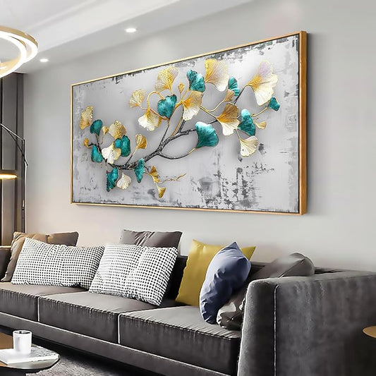 Wall Art Ginkgo Leaf Modern Botanical Artwork Canvas Painting for Living Room Bedroom Dining Room Home Office Decor 20"x40" with Framed