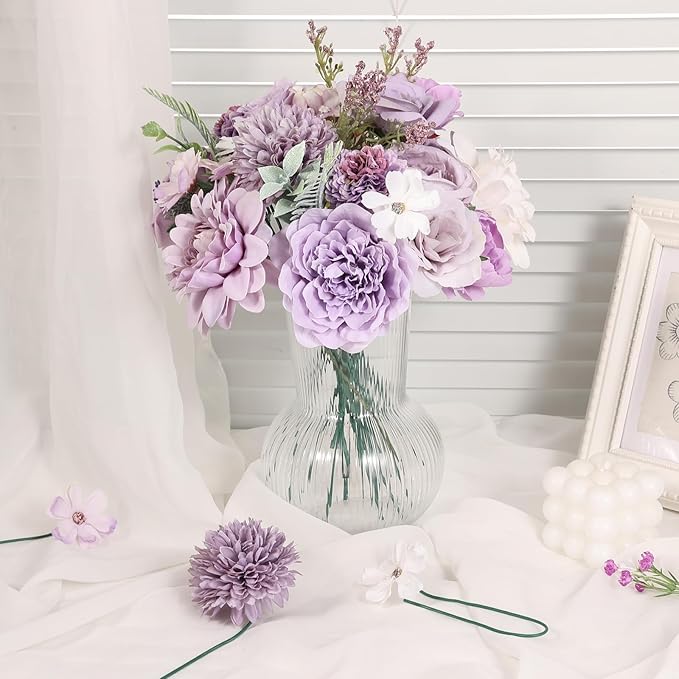 Artificial Flowers Combo Purple Rose Hydrangea Fake Flowers with Stem for DIY Wedding Bouquets Centerpieces Arrangements Bridal Baby Shower Home Decor