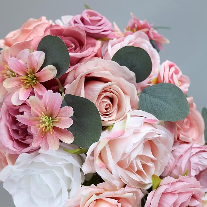 Wedding Bouquet for Bride, Bean Paste Pink Waterfall Bridal Bouquet for Bride Artificial Roses Flowers Cascading Bouquet for Wedding Ceremony Anniversary Party Bridal Shower Decoration