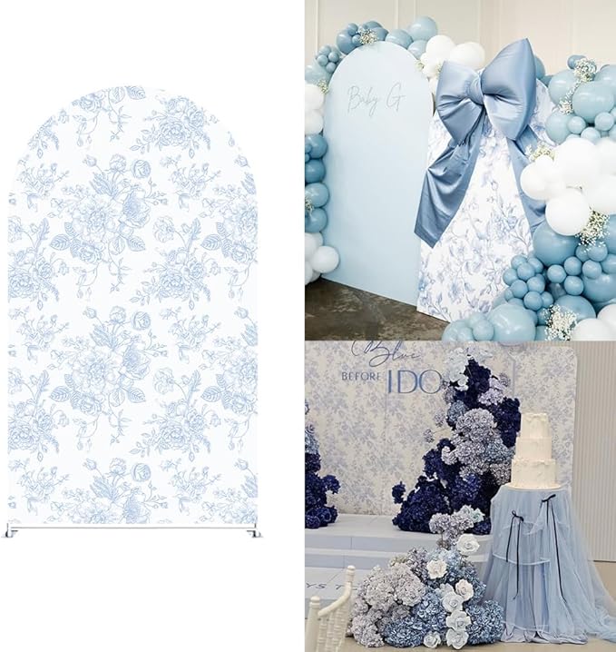 Something Blue Before I Do Arch Backdrop Cover Wedding Bridal Shower Bride to be Toile Party Arch Fabric Cover Blue Bloom Floral Baby Shower Decors (2.2X5ft,4135)