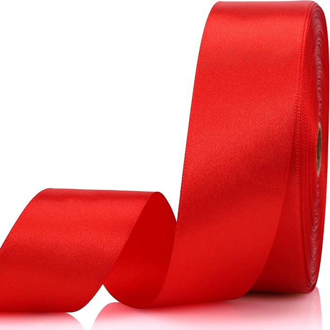 1-1/2 Inch 60 Yards Red Solid Satin Ribbon for Gift Wrapping,Craft Floral Bouquets,Wedding Party,Timeless Flower,Decoration Floral Hair,Balloons