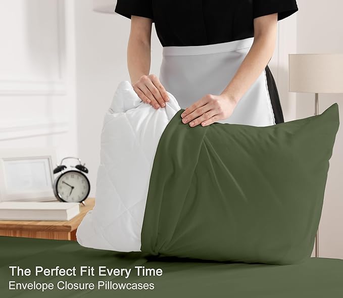 RUVANTI 100% Cotton King Size Sheets Set, 4 Pieces, Soft & Breathable Percale Weave Bedding, Deep Pocket 16", Hotel Standard, Crisp Cool Feel, Durable, Perfect Dyed Bed Sheet, Chive