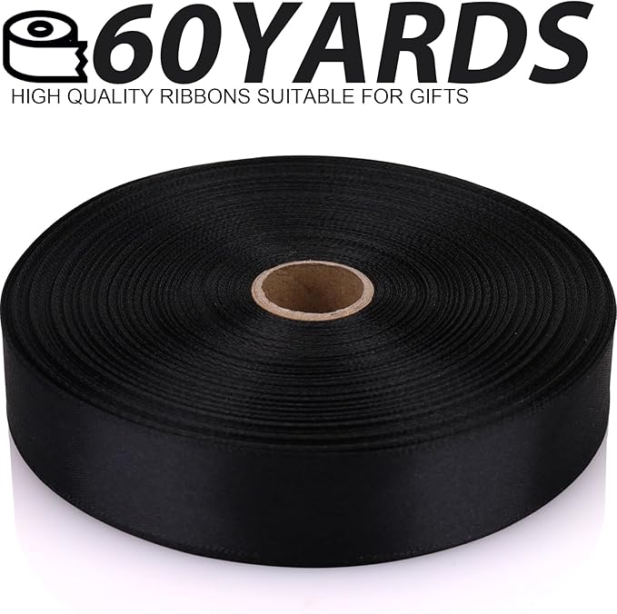 7/8 Inch 60 Yards Black Satin Craft Ribbon-Single Face Polyester Ribbon for Handmade Roses,Gift Wrapping,Timeless Flower,Bouquets,Wedding and Party Decoration