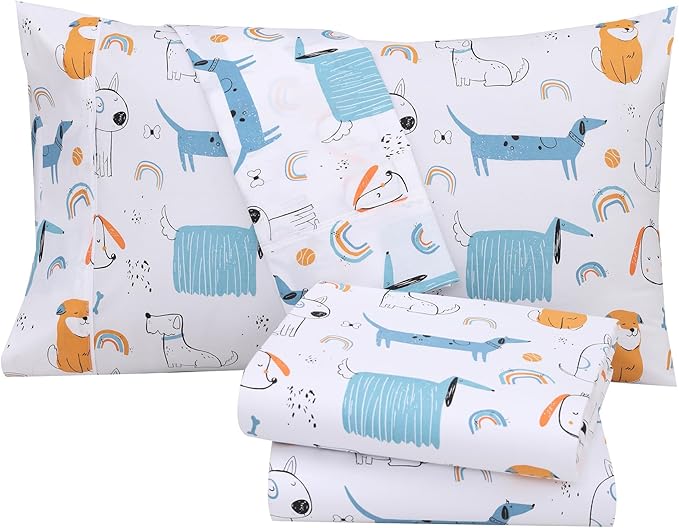 RUVANTI 100% Cotton Full Size Bed Sheets, 4 Pieces, Soft & Breathable Percale Weave Bedding, Deep Pocket 16", Hotel Standard, Crisp Cool Feel, Durable, Perfect Sheet Set Floral, Puppy Me