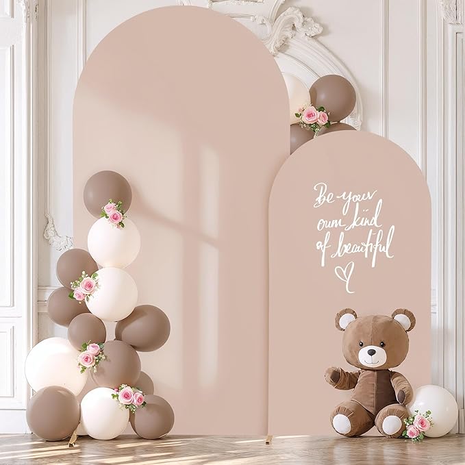 Nude Arch Backdrop Covers - 7.2FT, 6FT Spandex Fitted Wedding Arch Stand Covers Round Top Chiara Stretchy Arch Backdrop Cover for Wedding Birthday Party Decoration