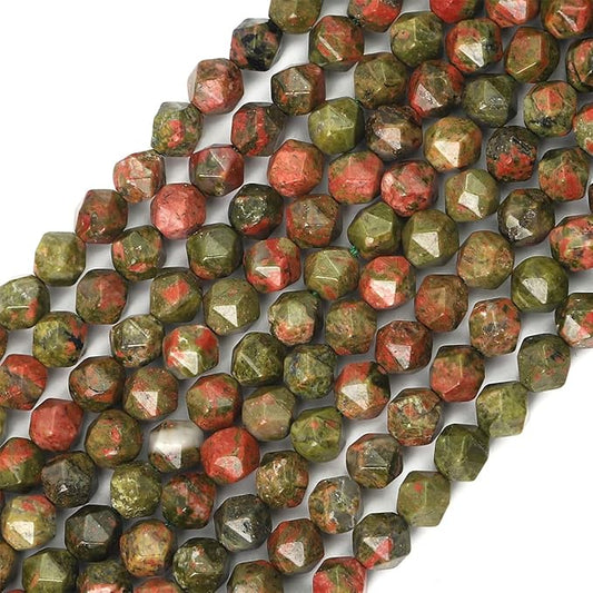 Faceted Natural Unakite Stone Round Beads 8mm 36cm/Strand for Jewelry Making