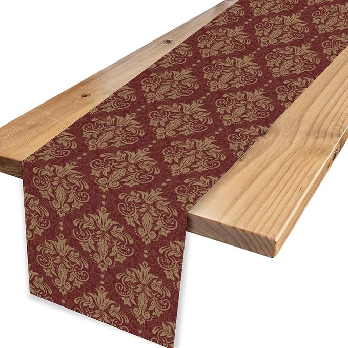 Red Damask Table Runner, Rustic Antique Victorian Style Coffee Table Center Decor for Home Kitchen Dining Patio Holiday Party Indoor Outdoor Table Decorations 13x36 inch