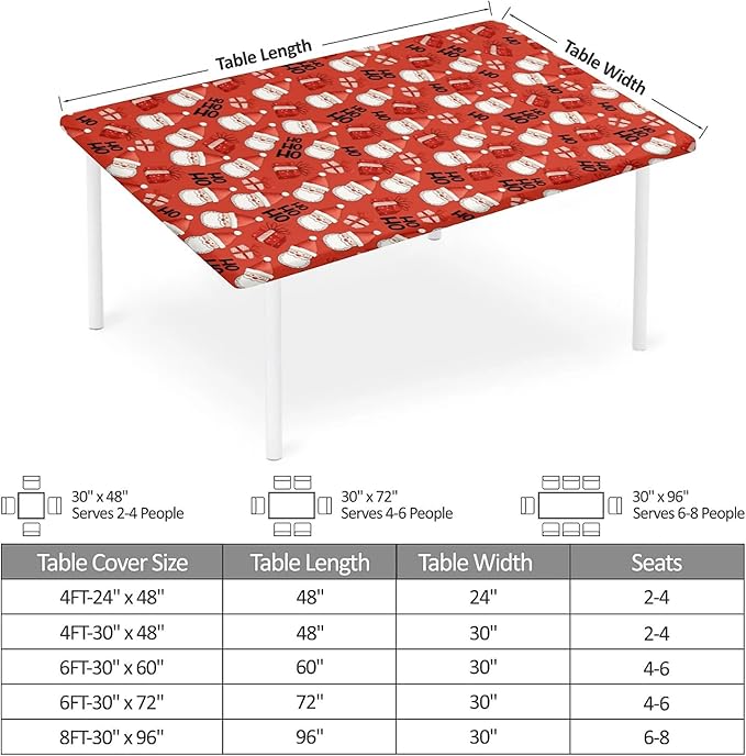 Rectangle Table Cloth Cover Waterproof Elastic Fitted Polyester Fitted Tablecloths for 6 Foot Tables for Indoor,Picnic, Camping, Outdoor （72" x 30"，Christmas Tablecloth）