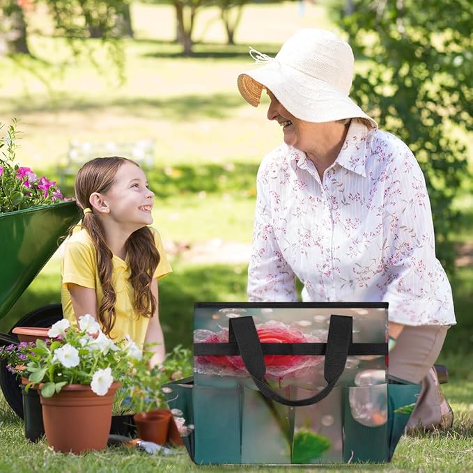 Floral Flower Garden Tool Tote Bag for Women Men Gardening Tool Storage Bags with 10 Pockets Standable Garden Home Tool Kits Organizer for Indoor Outdoor Gardening Gifts