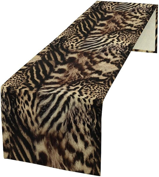 Animal Skin Print Table Runner, Vintage Farmhouse Cottage Country Western Wildlife Safari Leopard Zebra Dinner Runner for Kitchen Dining Table Party Holiday 13x120in