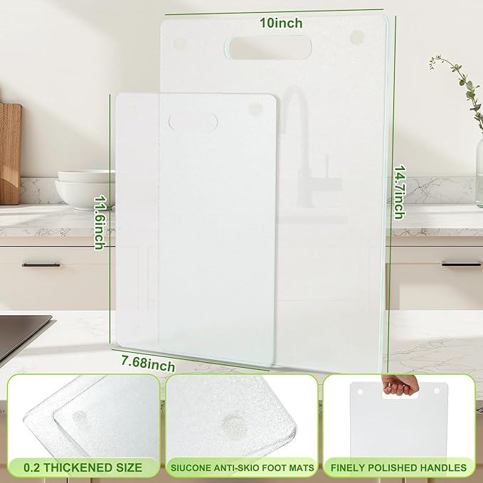 Tempered Glass Cutting Board Set 2Pcs Clear Glass Cutting Boards Scratch Resistant Dishwasher Safe Glass Chopping Board Set for Kitchen