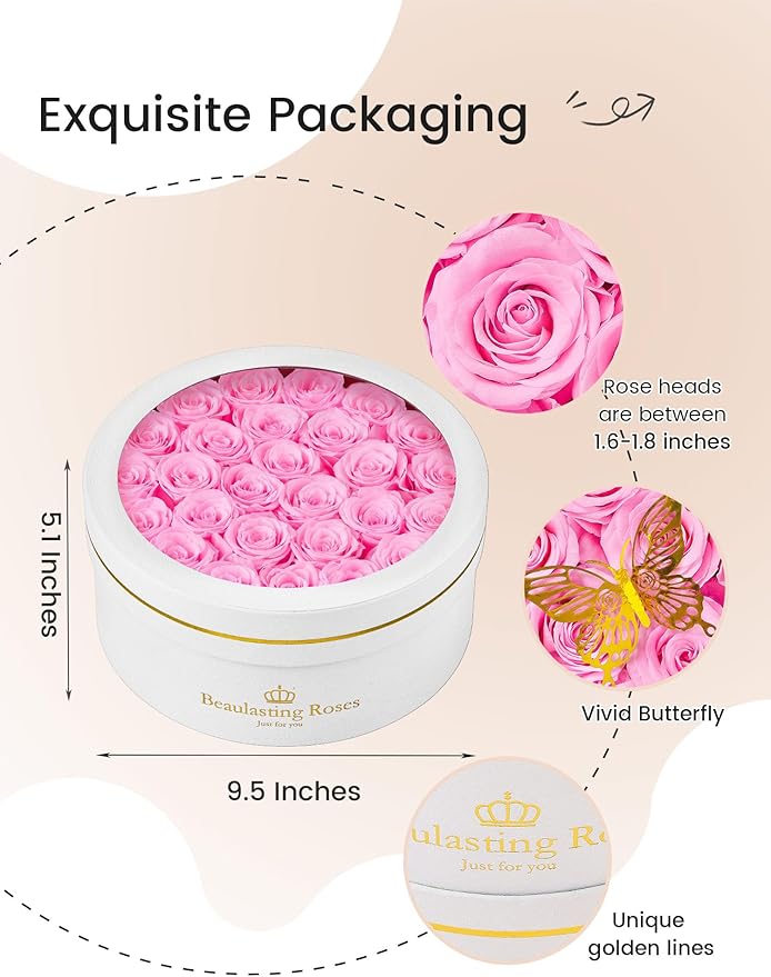 Preserved Roses Forever Flowers Real Roses in a Box Mother's Day Birthday Flowers for Her Mom Women Wife Valentine's Day, 27 Light Pink Roses