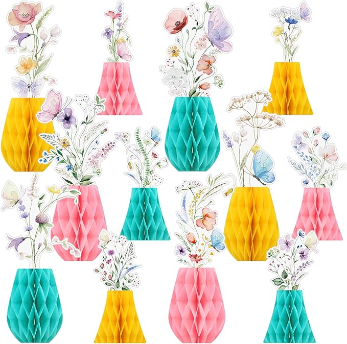 12 Pcs Wildflowers Honeycomb Centerpieces Flower Birthday Party Decoration Floral Honeycomb Spring Summer Theme Table Centerpieces Decorations for Little Wildflower Baby Shower Supplies