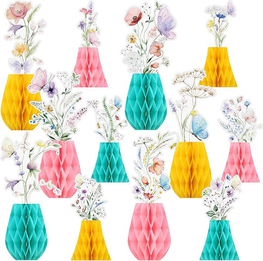 12 Pcs Wildflowers Honeycomb Centerpieces Flower Birthday Party Decoration Floral Honeycomb Spring Summer Theme Table Centerpieces Decorations for Little Wildflower Baby Shower Supplies
