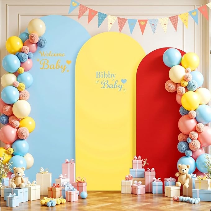 Rainbow Arch Backdrop Cover 7.2FT 6.6FT 6FT Stretchy Wedding Arch Covers Set of 3 Spandex Fitted Blue Yellow Red Fabric Backdrop Cover for Party Baby Shower Birthday Decoration