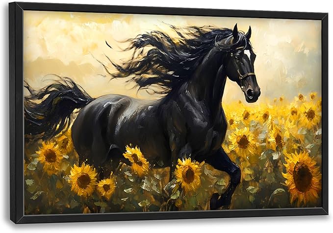 Horse Sunflower Large Decor Wall Art Framed Pictures for Living Room, Animal Oversized Canvas Print Painting Modern Extra Large Framed Artwork for Bedroom Office Home Decor 36"x24"